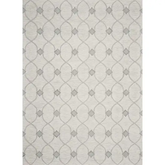 Ivory And Gray Wool Ogee Hand Tufted Area Rug Photo 5