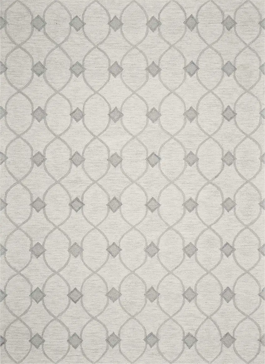 Ivory And Gray Wool Ogee Hand Tufted Area Rug Photo 5