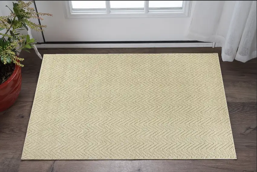 2' X 4' Ivory Hand Woven Herringbone Jute Indoor Accent Rug Photo 1