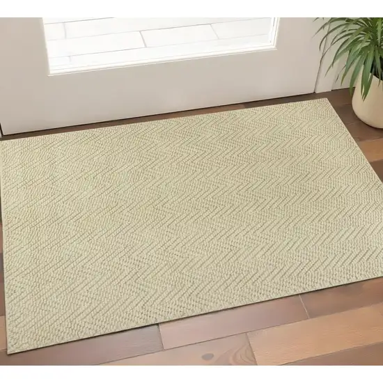 Ivory And Beige Jute Chevron Hand Woven Area Rug Photo 1