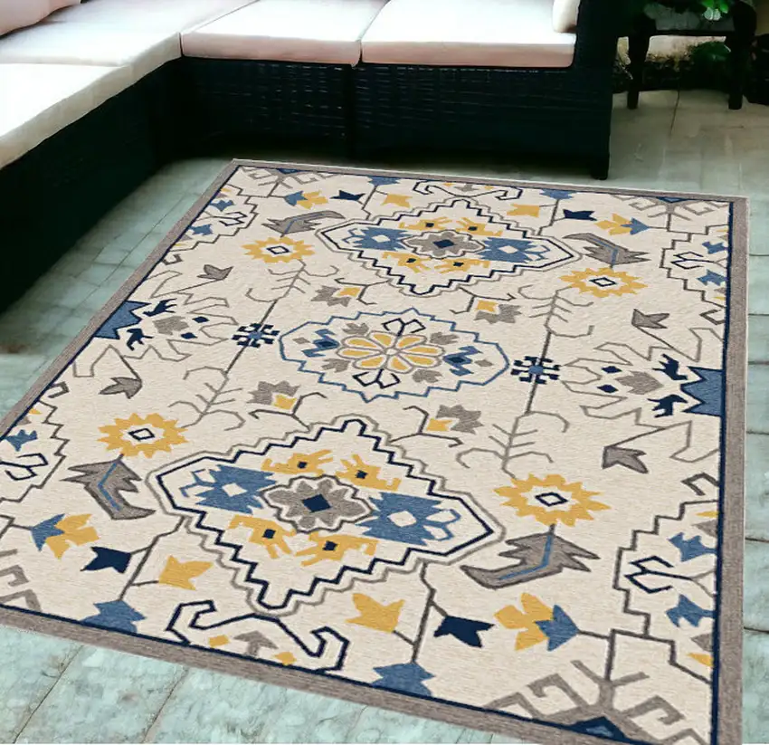 5'X8' Ivory Hand Woven Uv Treated Traditional Indoor Outdoor Area Rug Photo 2