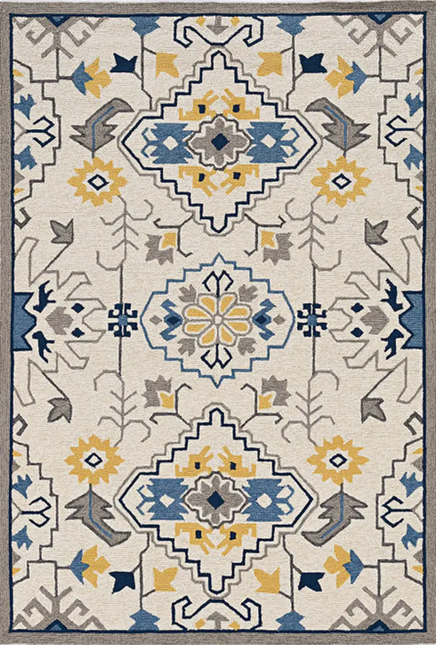 5'X8' Ivory Hand Woven Uv Treated Traditional Indoor Outdoor Area Rug Photo 1