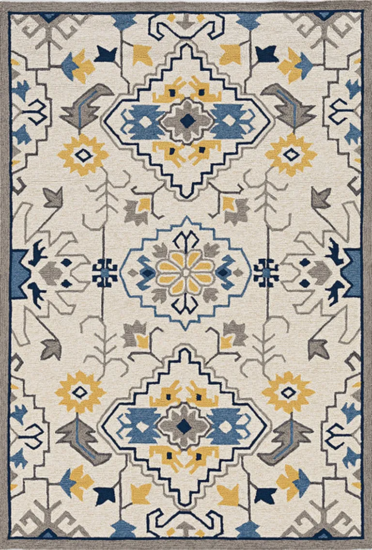 Ivory Hand Woven UV Treated Traditional Indoor Outdoor Area Rug Photo 3