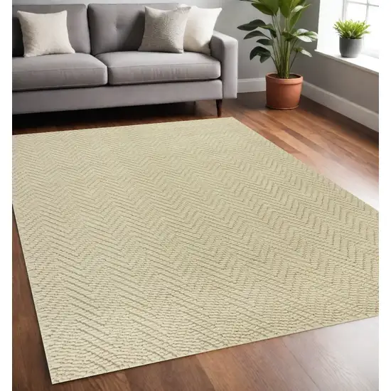 Ivory And Beige Jute Chevron Hand Woven Area Rug Photo 1