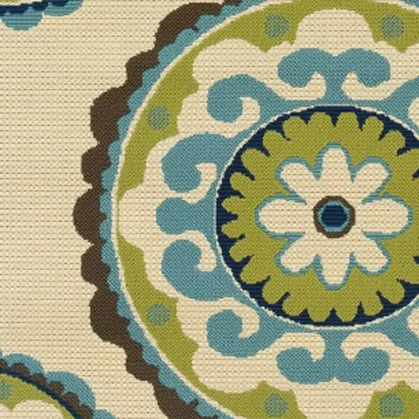 Ivory Indigo and Lime Medallion Disc Indoor Outdoor Area Rug Photo 4