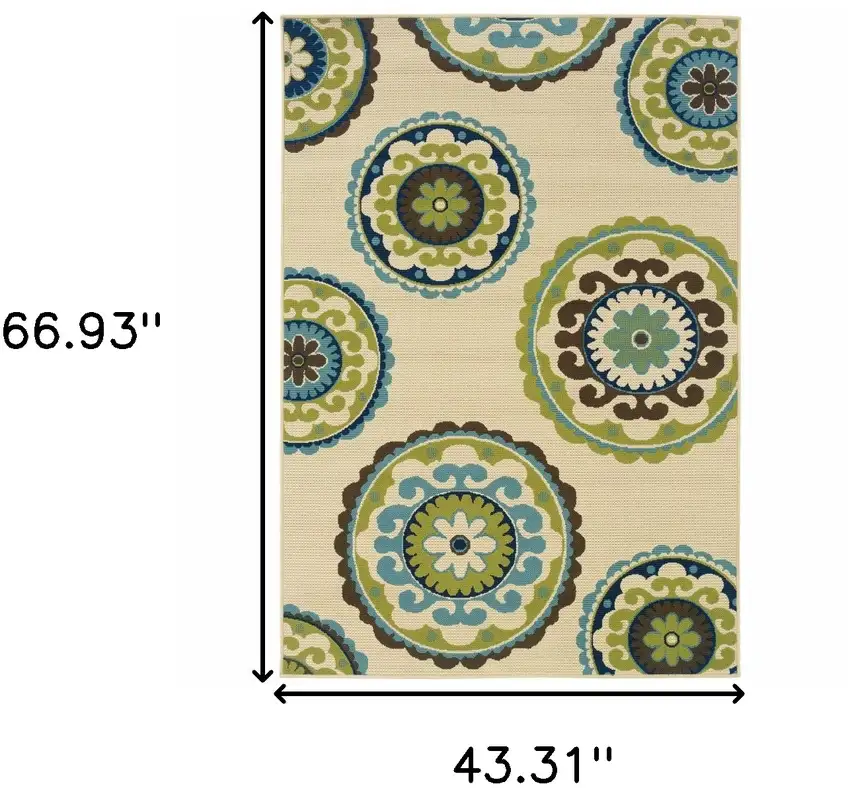 Ivory Indigo and Lime Medallion Disc Indoor Outdoor Area Rug Photo 6