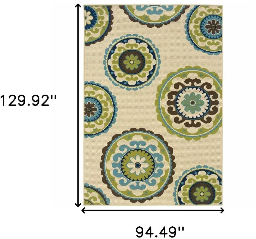 Ivory Indigo and Lime Medallion Disc Indoor Outdoor Area Rug Photo 6