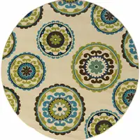 Photo of Ivory Indigo and Lime Medallion Disc Indoor Outdoor Area Rug