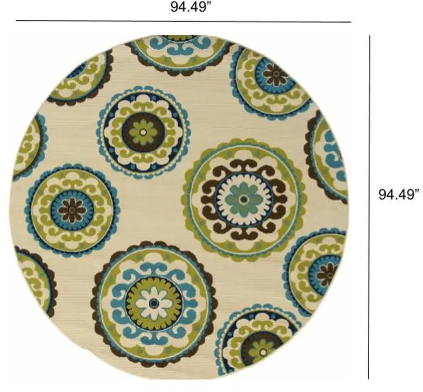 Ivory Indigo and Lime Medallion Disc Indoor Outdoor Area Rug Photo 2