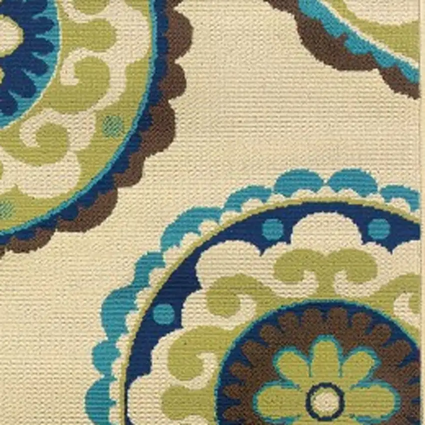 8' Green And Ivory Floral Indoor Outdoor Area Rug Photo 3