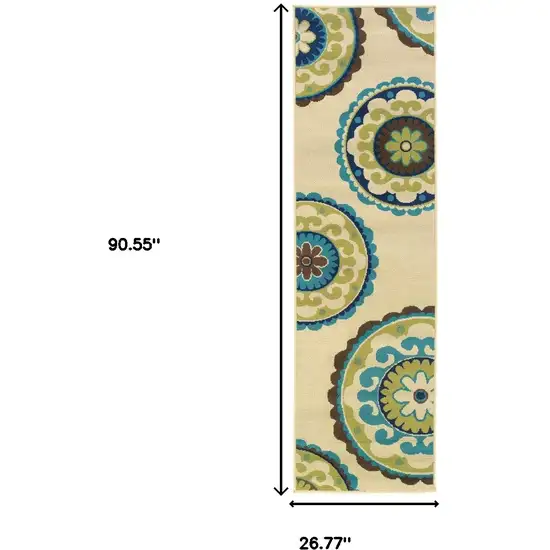 8' Green And Ivory Floral Indoor Outdoor Area Rug Photo 7