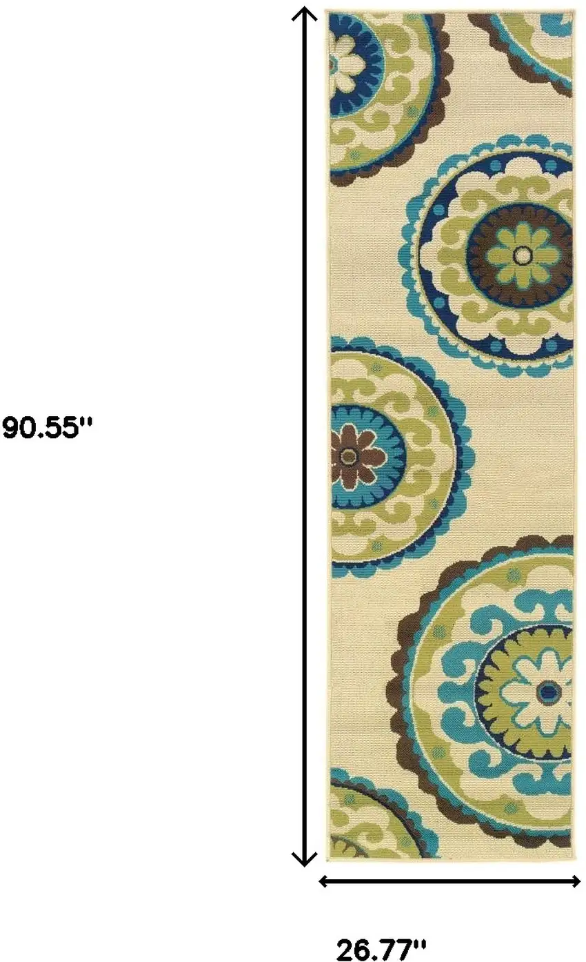8' Green And Ivory Floral Indoor Outdoor Area Rug Photo 7