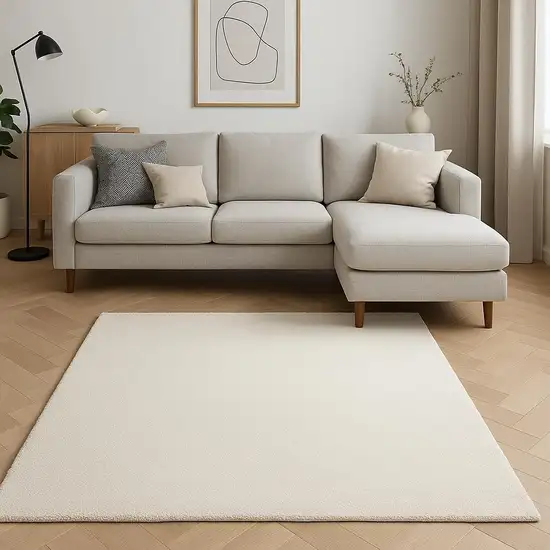 Ivory Shag Hand Woven Area Rug Photo 1