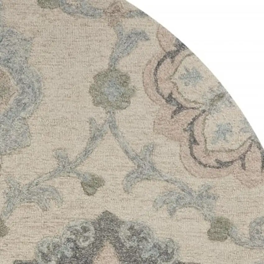 5' Blue And Ivory Round Wool Hand Tufted Area Rug Photo 4