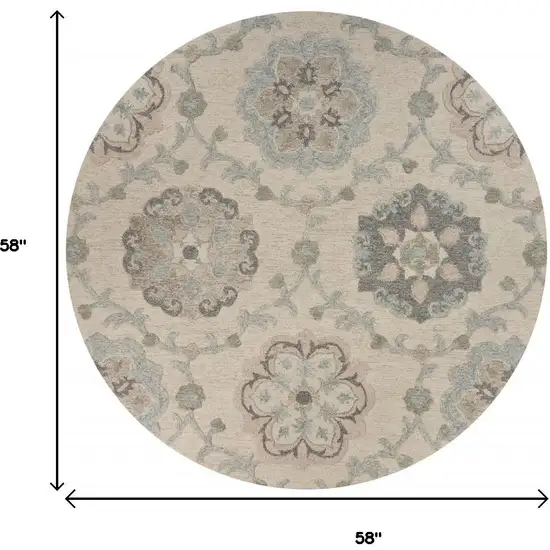 5' Blue And Ivory Round Wool Hand Tufted Area Rug Photo 3