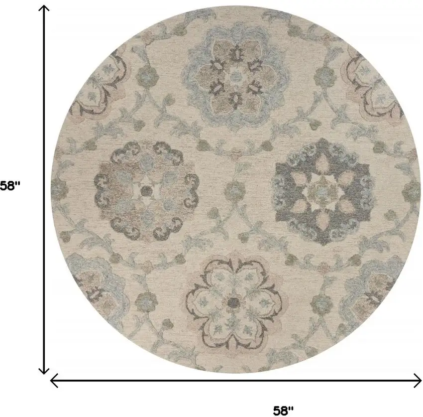 5' Blue And Ivory Round Wool Hand Tufted Area Rug Photo 3