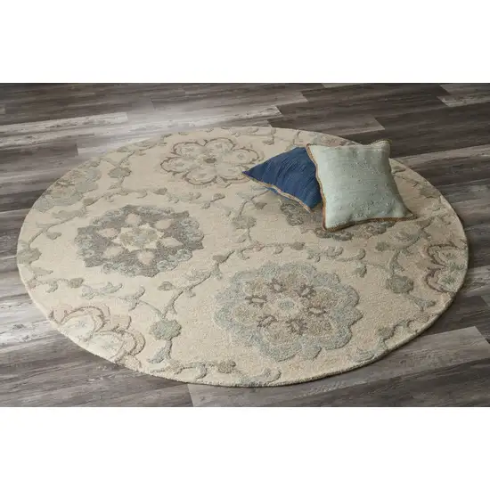 5' Blue And Ivory Round Wool Hand Tufted Area Rug Photo 6