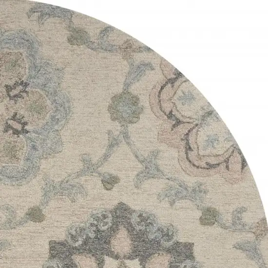 5' Blue And Ivory Round Wool Hand Tufted Area Rug Photo 5