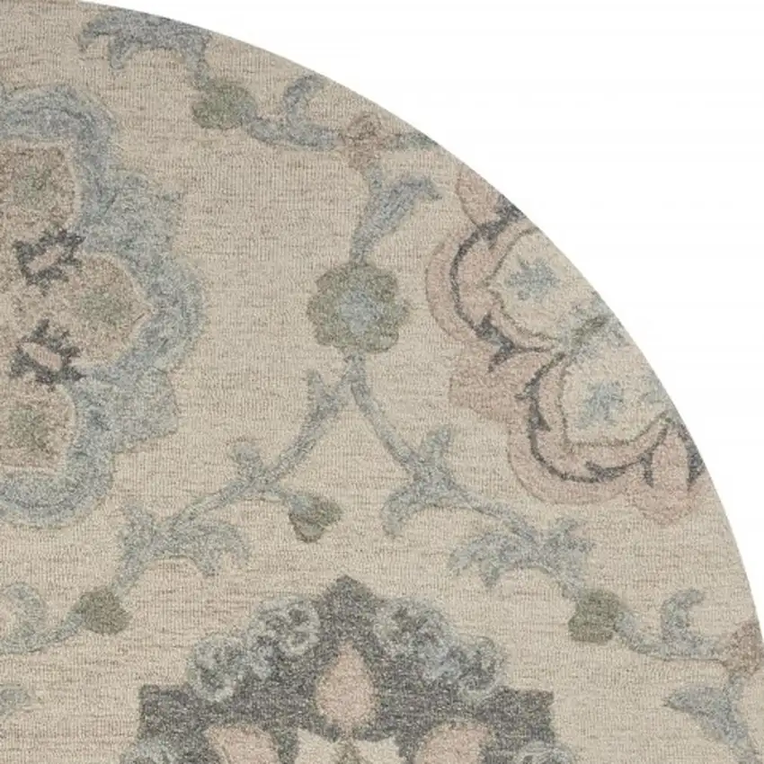 5' Blue And Ivory Round Wool Hand Tufted Area Rug Photo 5