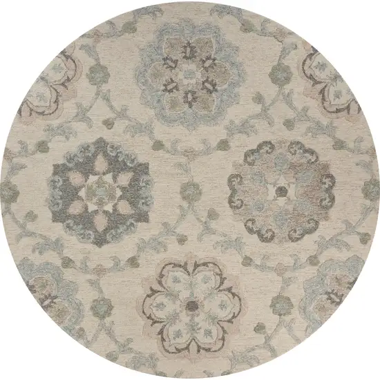 5' Blue And Ivory Round Wool Hand Tufted Area Rug Photo 4