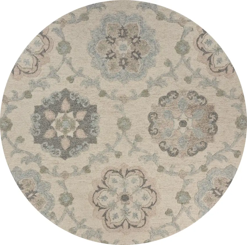 5' Blue And Ivory Round Wool Hand Tufted Area Rug Photo 4
