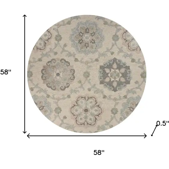 5' Blue And Ivory Round Wool Hand Tufted Area Rug Photo 3
