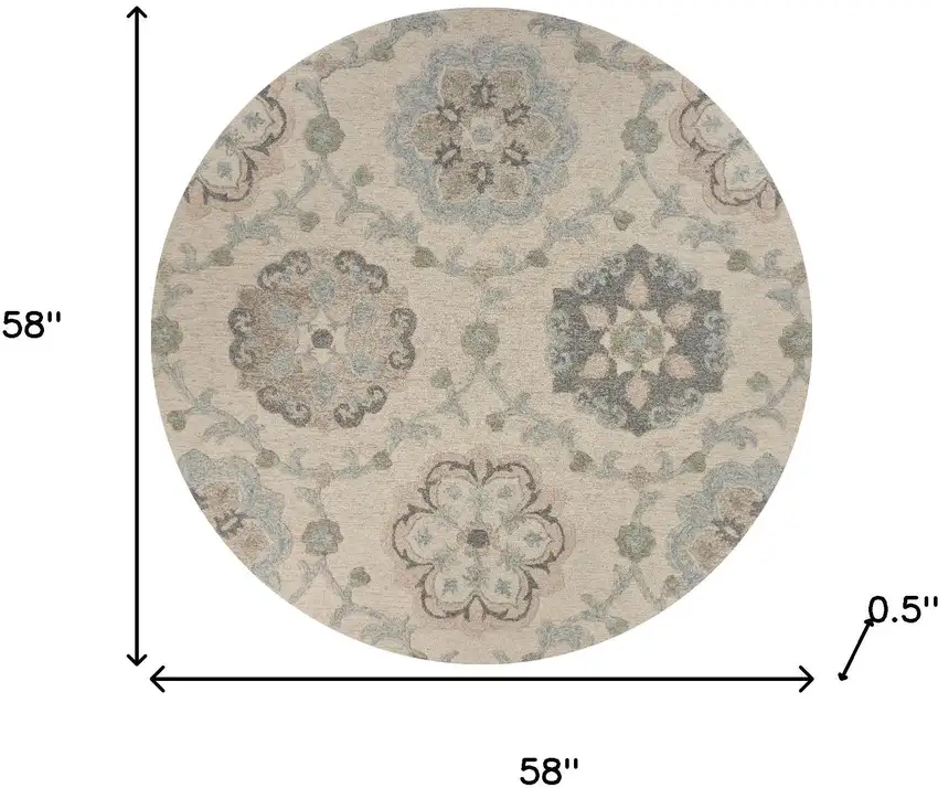 5' Blue And Ivory Round Wool Hand Tufted Area Rug Photo 3