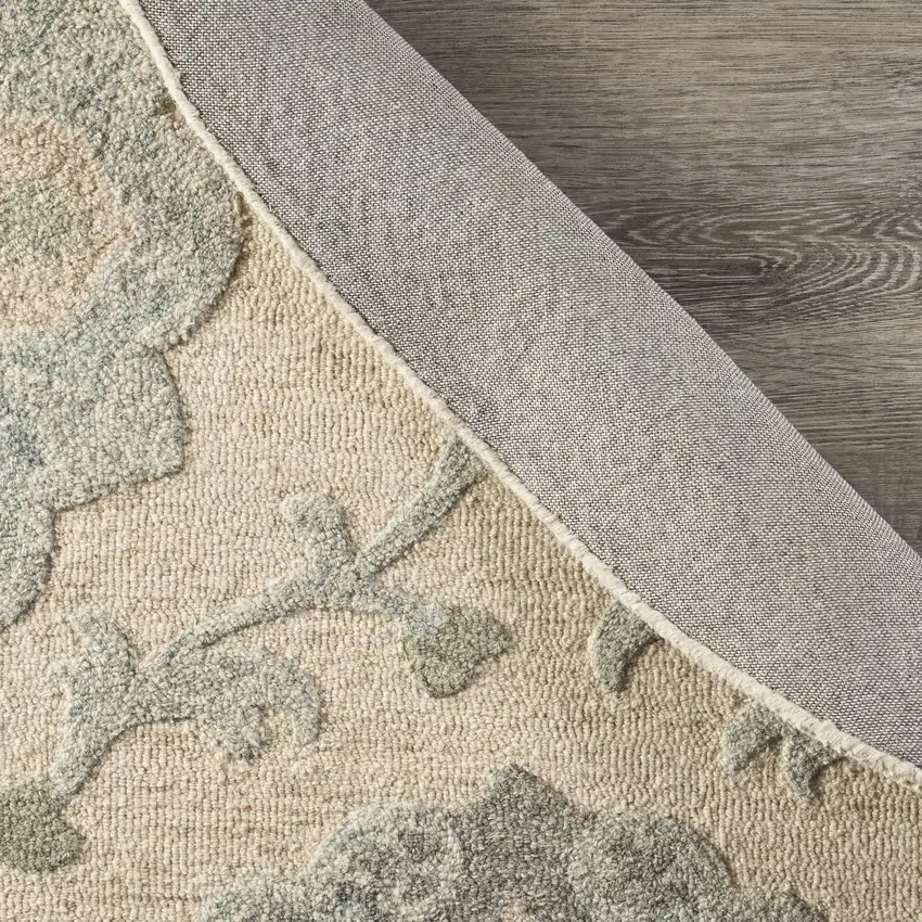 5' Blue And Ivory Round Wool Hand Tufted Area Rug Photo 9