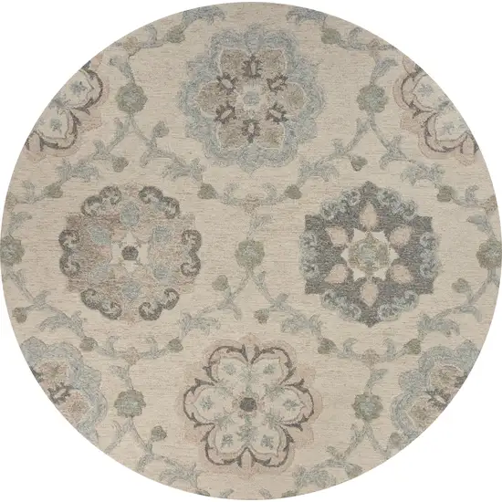 5' Blue And Ivory Round Wool Hand Tufted Area Rug Photo 2