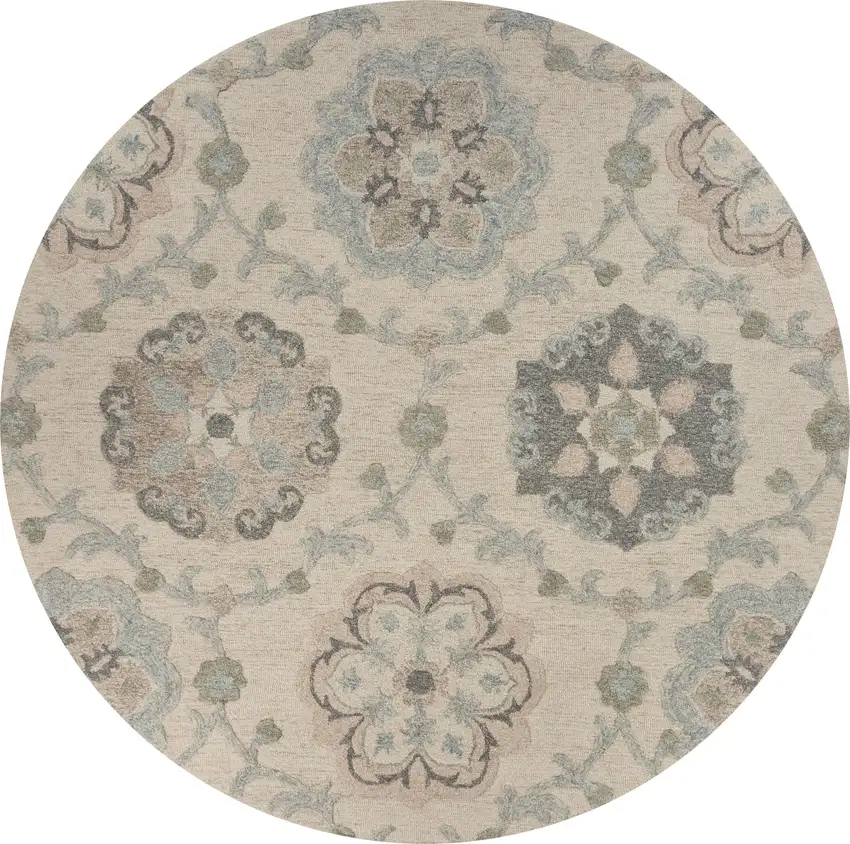 5' Blue And Ivory Round Wool Hand Tufted Area Rug Photo 2