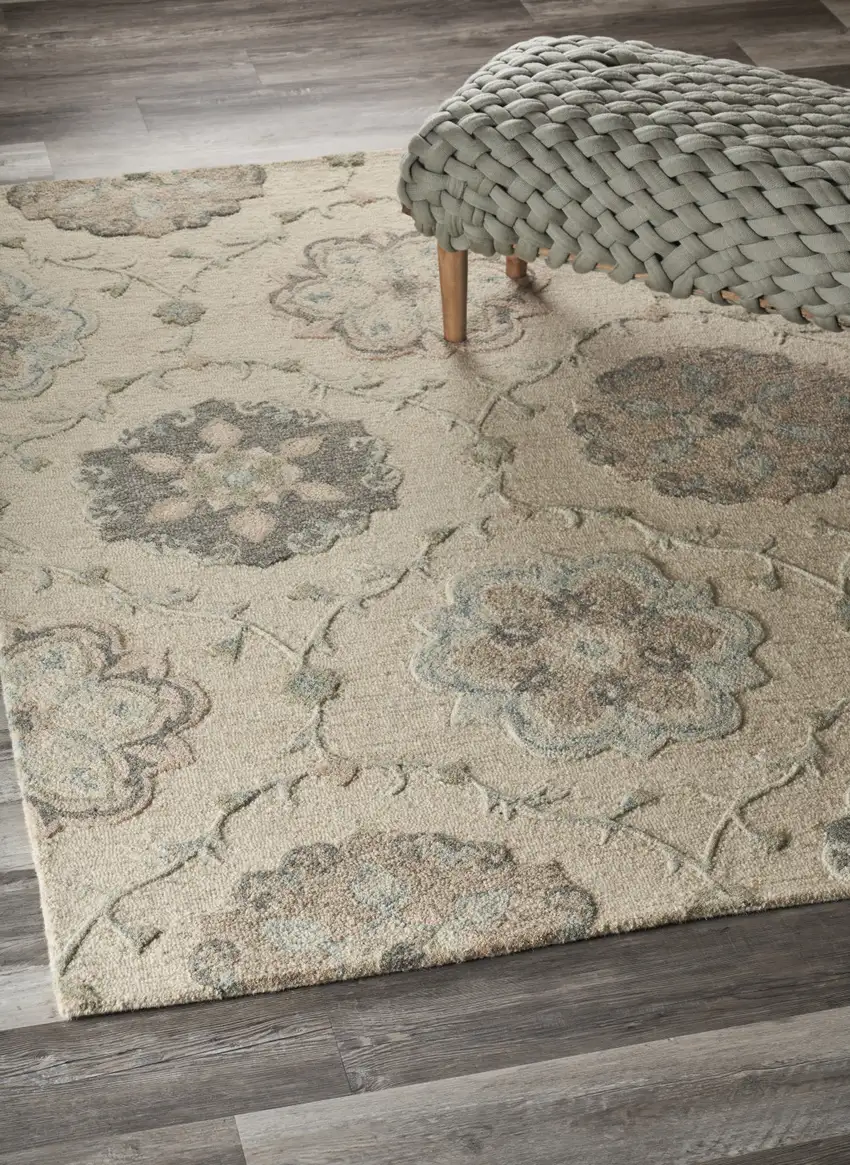 Blue And Ivory Wool Hand Tufted Area Rug Photo 5