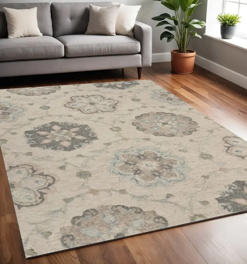 Blue And Ivory Wool Hand Tufted Area Rug Photo 2