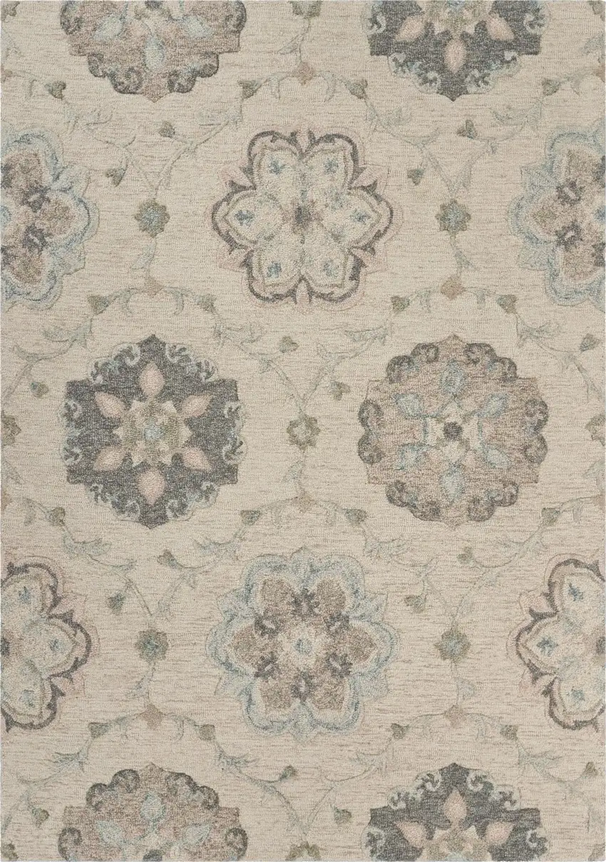 Ivory Intricate Floral Area Rug Photo 1