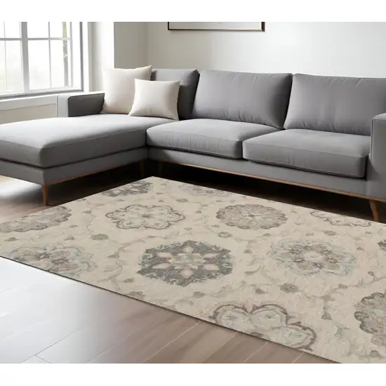 Blue And Ivory Wool Hand Tufted Area Rug Photo 1