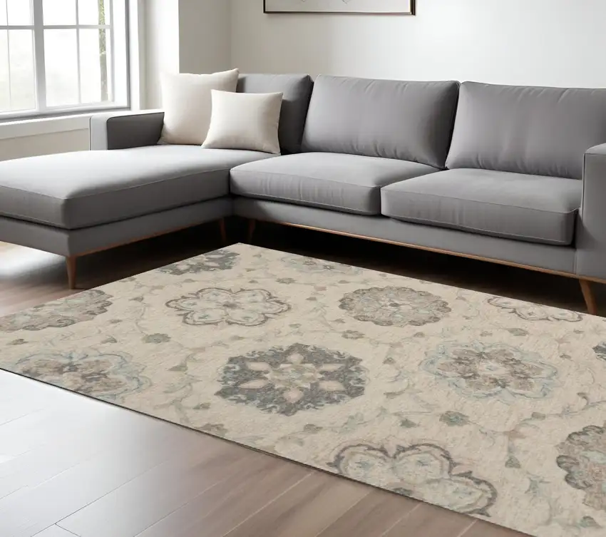 Blue And Ivory Wool Hand Tufted Area Rug Photo 1