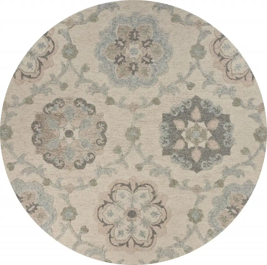 Ivory Intricate Floral Area Rug Photo 1