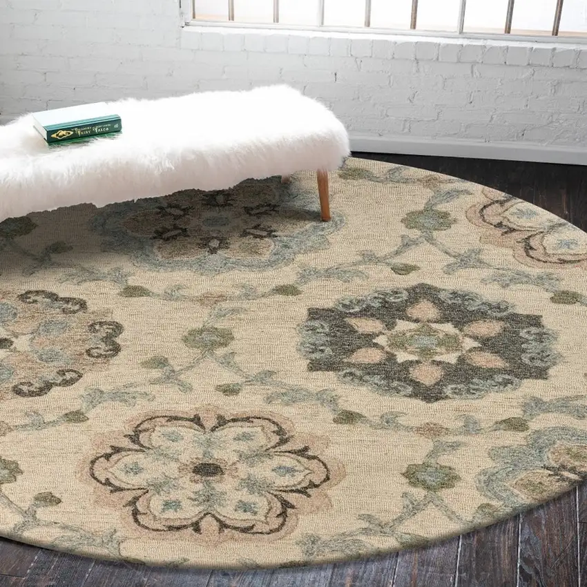 Ivory Intricate Floral Area Rug Photo 8