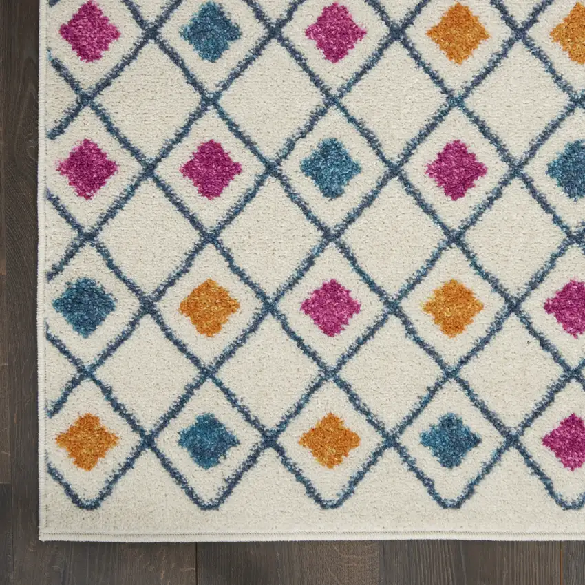 Blue And Ivory Geometric Dhurrie Area Rug Photo 3