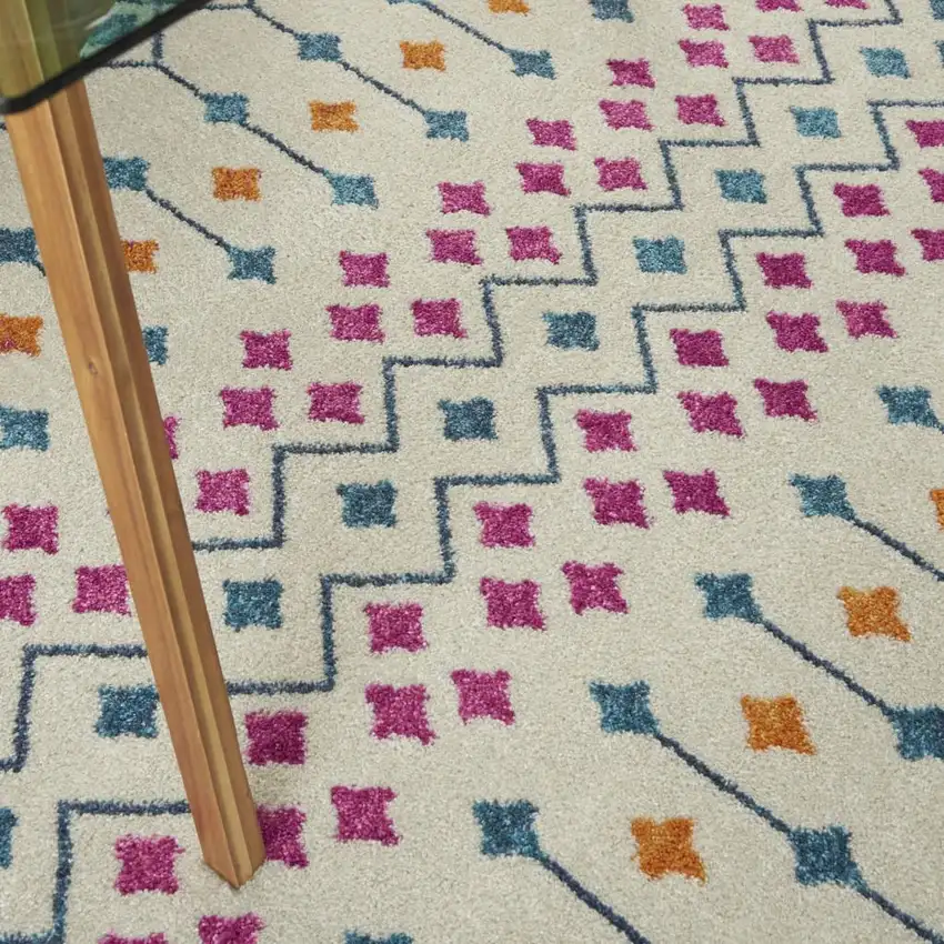 Ivory And Blue Geometric Area Rug Photo 9