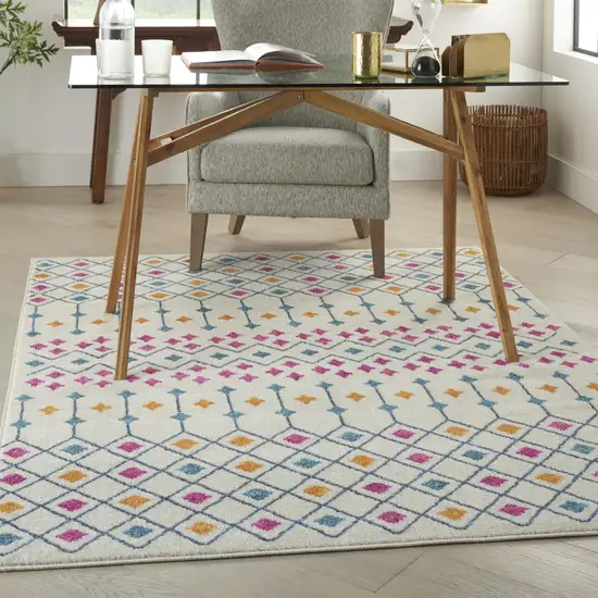 Ivory And Blue Geometric Area Rug Photo 5