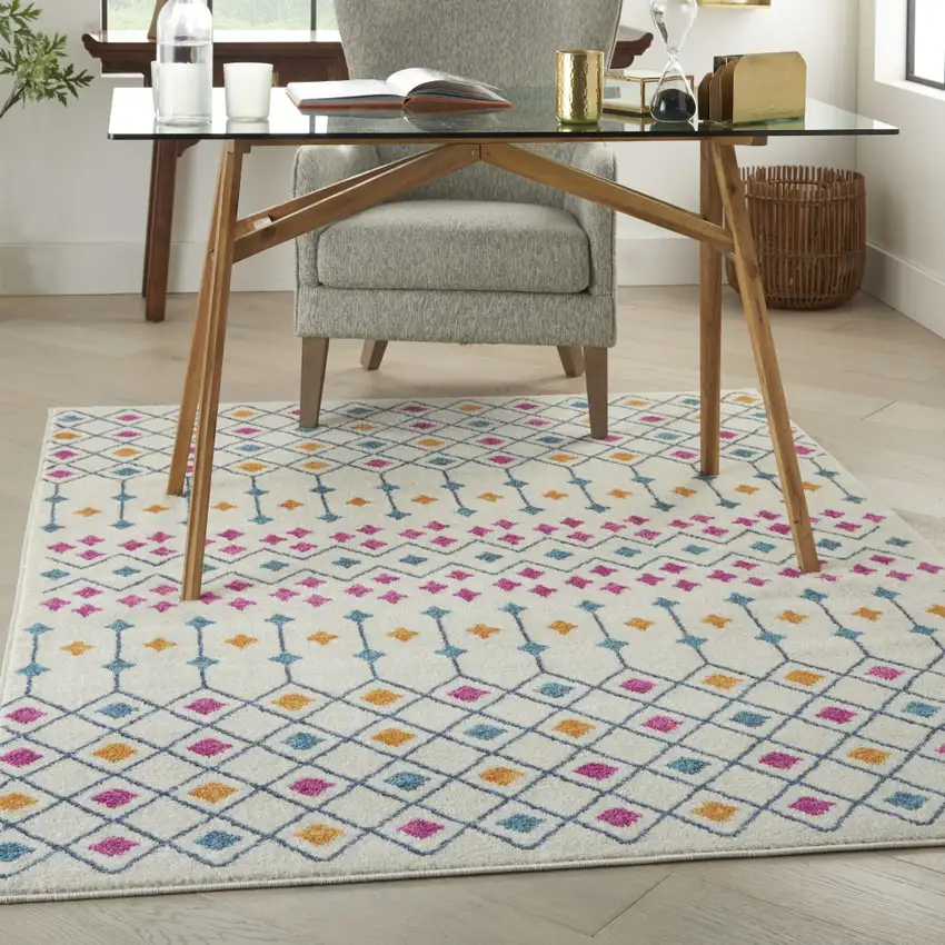 Ivory And Blue Geometric Area Rug Photo 5