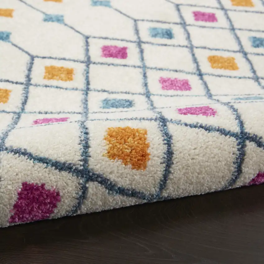 Ivory And Blue Geometric Area Rug Photo 9