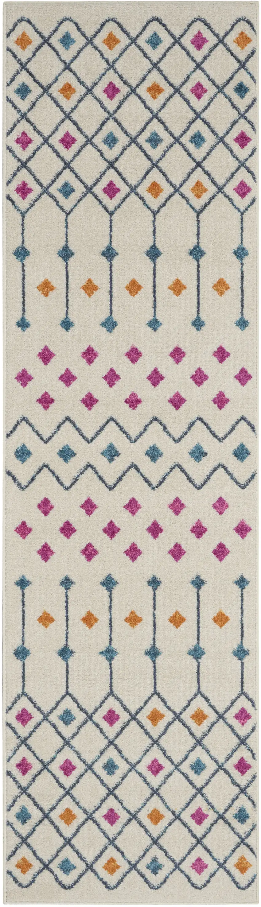 8' Blue And Ivory Geometric Dhurrie Runner Rug Photo 1