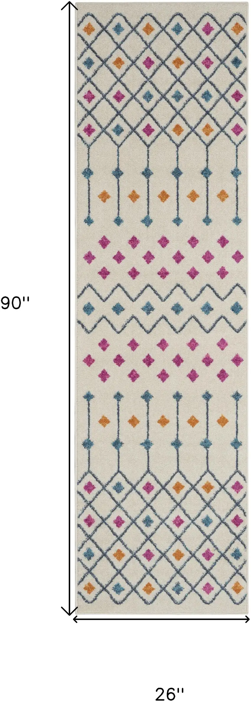8' Ivory And Blue Geometric Runner Rug Photo 9