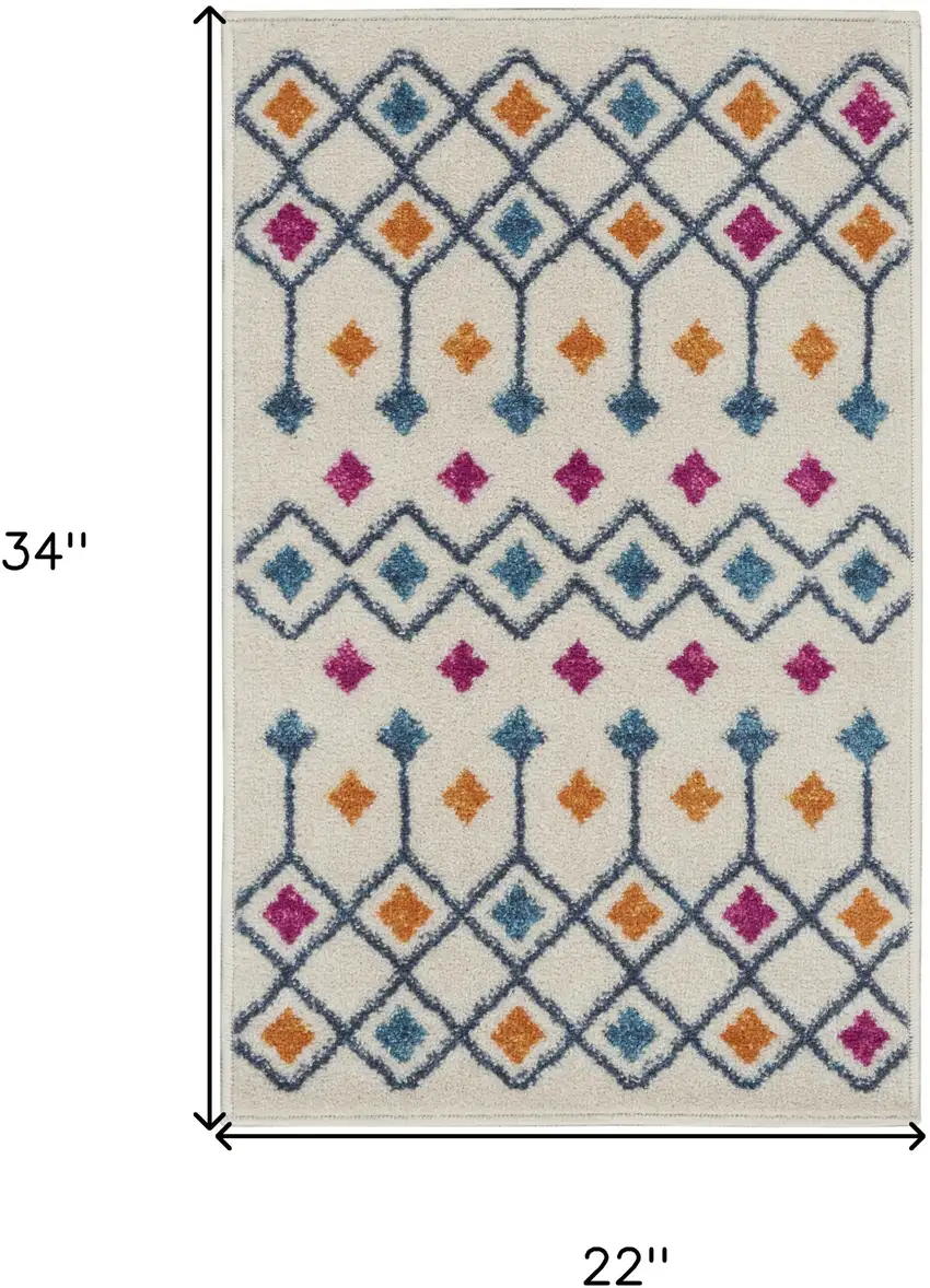 Ivory And Blue Geometric Area Rug Photo 3