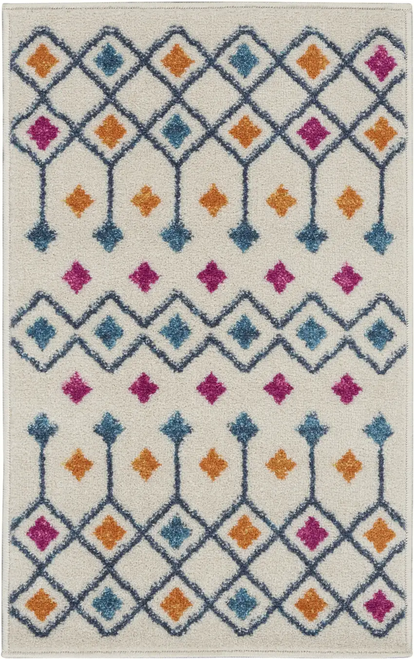 Blue And Ivory Geometric Dhurrie Area Rug Photo 1