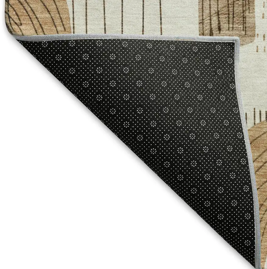 Ivory Khaki And Beige Geometric Washable Area Rug With UV Protection Photo 5