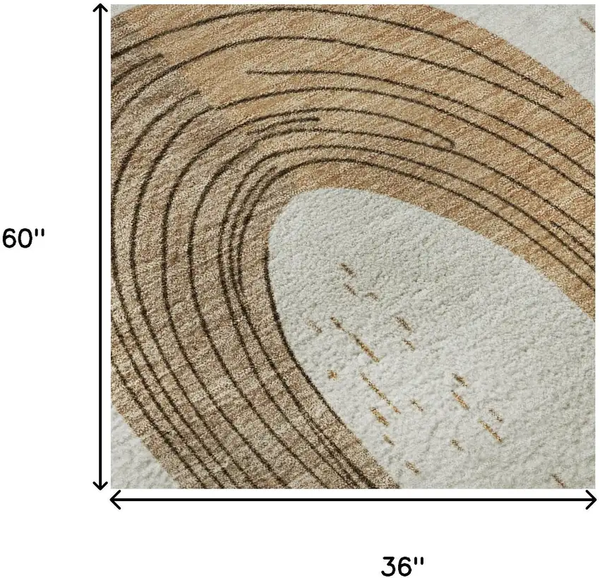 Ivory Khaki And Beige Geometric Washable Area Rug With UV Protection Photo 8