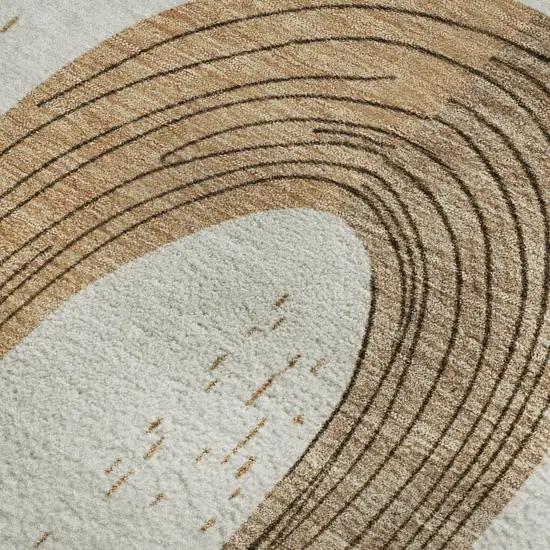 Ivory Khaki And Beige Geometric Washable Area Rug With UV Protection Photo 2