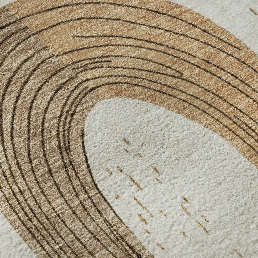 Ivory Khaki And Beige Geometric Washable Area Rug With UV Protection Photo 1